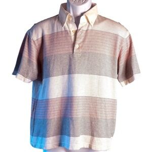 Takeo Kikuchi | Mens Textured Stripe Polo Shirt Red Navy White | Size 3